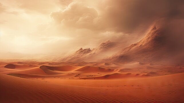 Desert landscape with a sandstorm.