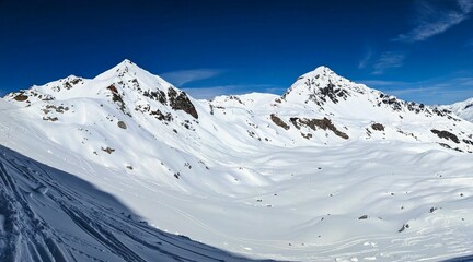 Back country ski tour on the Radüner Rothorn with a view of the Piz Radönt. Ski mountaineering skimo. Davos Klosters Switzerland. High quality photo