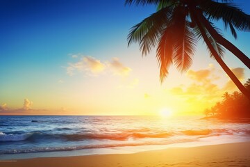 Fototapeta na wymiar Art beautiful Landscape of paradise tropical island beach, sunrise shot Generative AI.