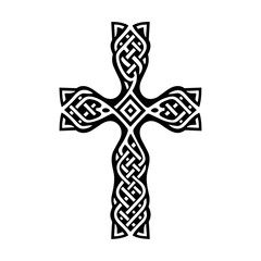 Celtic style cross vector illustration outline flat style. Isolated on white background. Religion cross sign