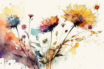 Watercolor painting . Beautiful wild flower on white background. Generative AI image.