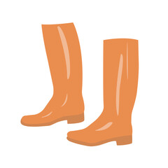 Orange rubber boots icon with highlights isolated on transparent and white background. Close-up element for design decoration. Autumn vector illustration in cartoon flat style. Shoes for bad weather.