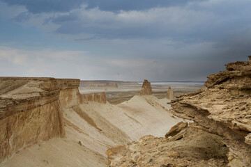 Ustyurt Plateau of Mangystau, Kazakhstan. Incredible desert scenery of a prehistoric seabed. 