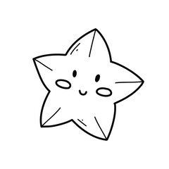 Cute starfish in doodle style. Linear baby starfish isolated on white background. Vector illustration.