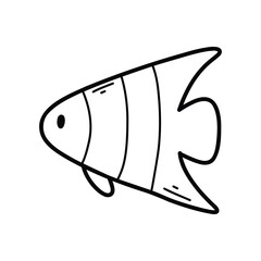 Cute fish in doodle style. Linear baby fish isolated on white background. Vector illustration.
