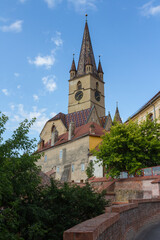 Fototapeta na wymiar A view of the historic Lutheran Cathedral of St. Mary in the city of Sibiu. Transylvania. Romania