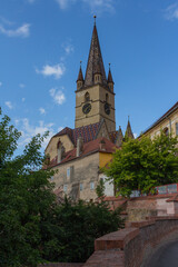 Obraz premium A view of the historic Lutheran Cathedral of St. Mary in the city of Sibiu. Transylvania. Romania