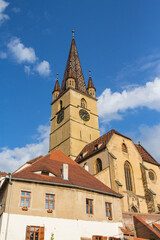 Fototapeta premium A view of the historic Lutheran Cathedral of St. Mary in the city of Sibiu. Transylvania. Romania