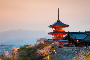 Kiyomizudera temple at dusk, Kyoto, Japan