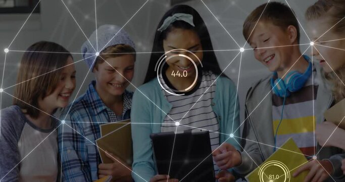 Animation of data and network of connections over diverse schoolchildren using tablet - Powered by Adobe