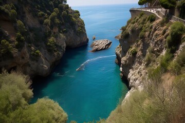 Fototapeta na wymiar The fiord of Furore on Amalfi coast in Italy, Generative AI