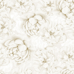 Seamless watercolor pattern with delicate white and beige flowers. Floral pattern for fabric, textile, wrapping, card, greeting, invitation, gift
