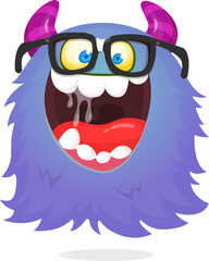 Funny cartoon monster wearing eyeglasses. Halloween vector illustration. Great for package or party decoration