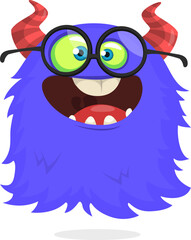 Funny cartoon monster wearing eyeglasses. Halloween vector illustration. Great for package or party decoration