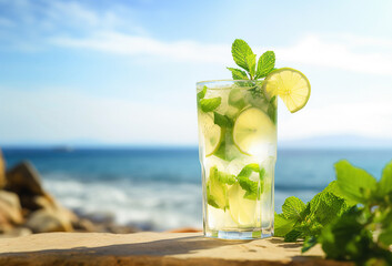  Mojito cocktail on the beach.