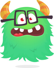 Funny cartoon monster wearing eyeglasses. Halloween vector illustration. Great for package or party decoration