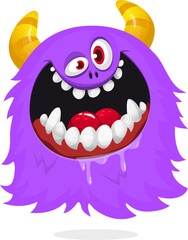 Funny cartoon screaming monster with big mouth. Halloween vector illustration.
