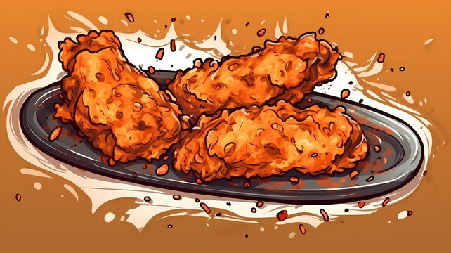 hand drawn cartoon delicious fried chicken illustration
