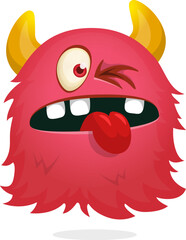 Funny cartoon monster showing long tongue. Halloween vector illustration. Great for package or party decoration