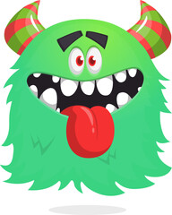 Flying monster in cartoon style with long tongue sticking out his mouth. Halloween vector illustration