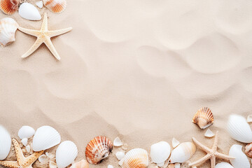 Fototapeta premium Summer beach with starfish and shells