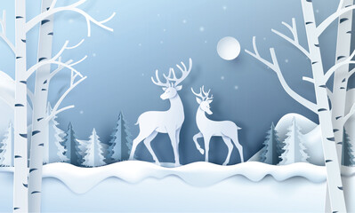Obraz na płótnie Canvas Deer in forest with snow.