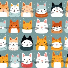 seamless pattern set of funny cartoon cats