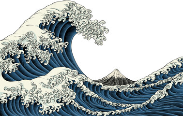 A Japanese great wave sea Japan engraved art design in a vintage woodcut intaglio style © Christos Georghiou