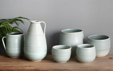Fototapeta na wymiar Traditional handmade ceramics assorted of unique shaped pottery