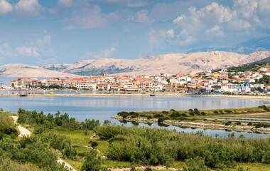 Fototapeta na wymiar Pag. Croatia. 06--10-2023. View of city of Pag on Pag island in Croatia.