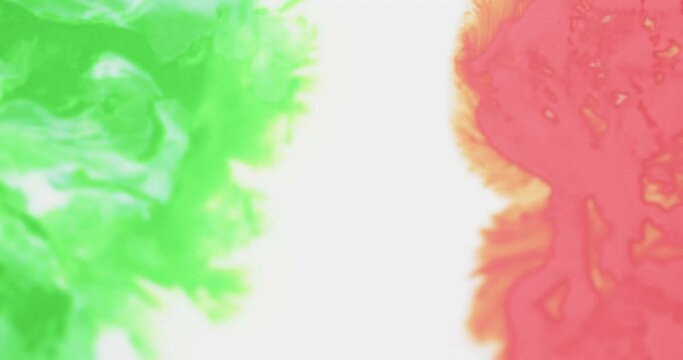 Video of close up of green, red and yellow ink in water with copy space