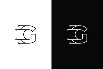 Letter G tech letter design. Technology abstract dot connection cross vector logo icon circle logotype.