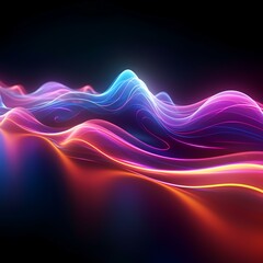 Colorful Glowing Neon Waves with Swirls: Blue, Pink, Purple, Orange, Yellow. Generative AI.