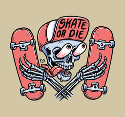 skull is holding a skateboard