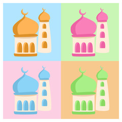 Set of cute mosque cartoon. 