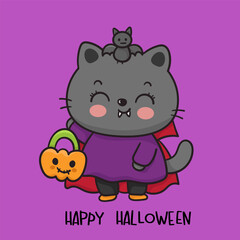 Halloween cat vampire kawaii animal