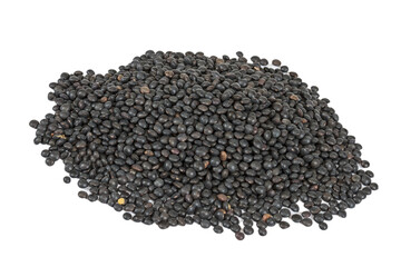 Heap of black lentil isolated on white
