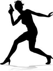Silhouette Woman Female Movie Action Hero With Gun