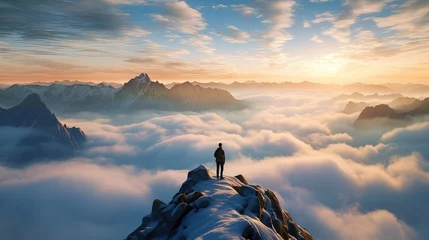 Gordijnen person standing on the summit of the mountain in switzerland  © andy_boehler