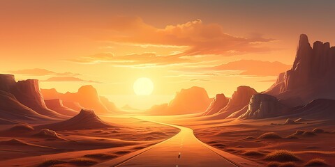 AI Generated. AI Generative. Outdoor nature wild wind sand road on desert landscape background. Adventure travel journey road trip vibe. Graphic Art