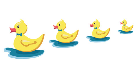 Vector rubber ducks.Vector cartoon duck in the water with foam.