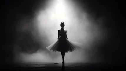 Foto op Plexiglas silhouette of a ballerina on stage in smoke and dramatic light. Generative AI © kichigin19