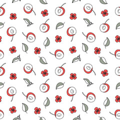 Seamless vector pattern cherry in doodle style.