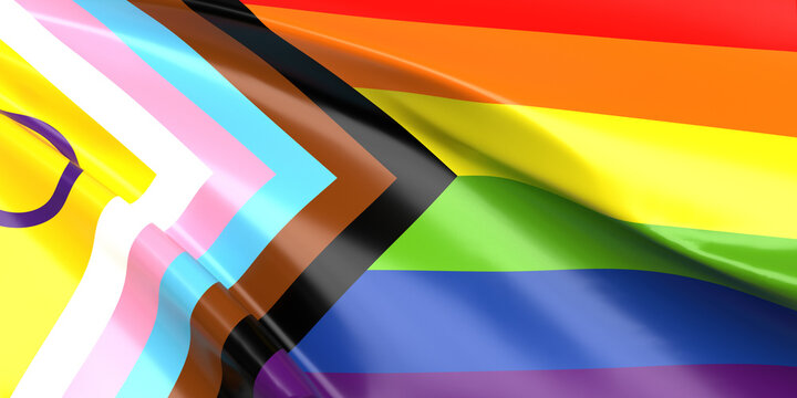 LGBT Intersex-inclusive redesign of the Progress Pride waving flag 3D illustration
