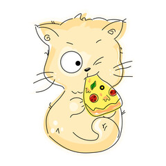 illustration of a cat with a pizza