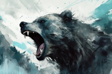 Bear roaring anger. Generate Ai