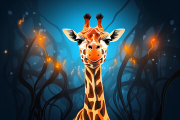 Illustration of a Giraffe Painting Cartoon - obrazy, fototapety, plakaty