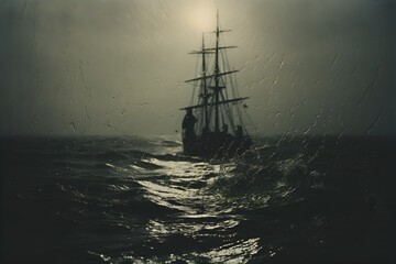 Silhouette of a sailboat on a stormy sea