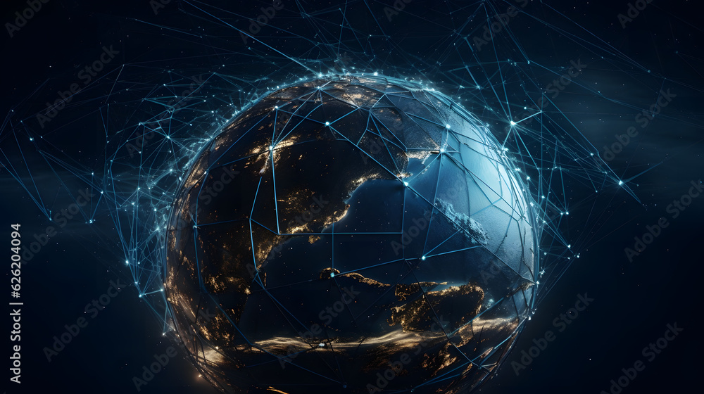 Poster global worldwide network connection and data connections concept. communication technology for inter