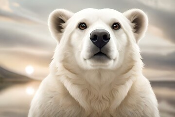 Obraz na płótnie Canvas portrait of a white polar bear looking to the camera on neutral background created with generative ai technology
